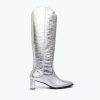 Footwear FREDA SALVADOR | Angie Tall Western Boot Silver Embossed Croc